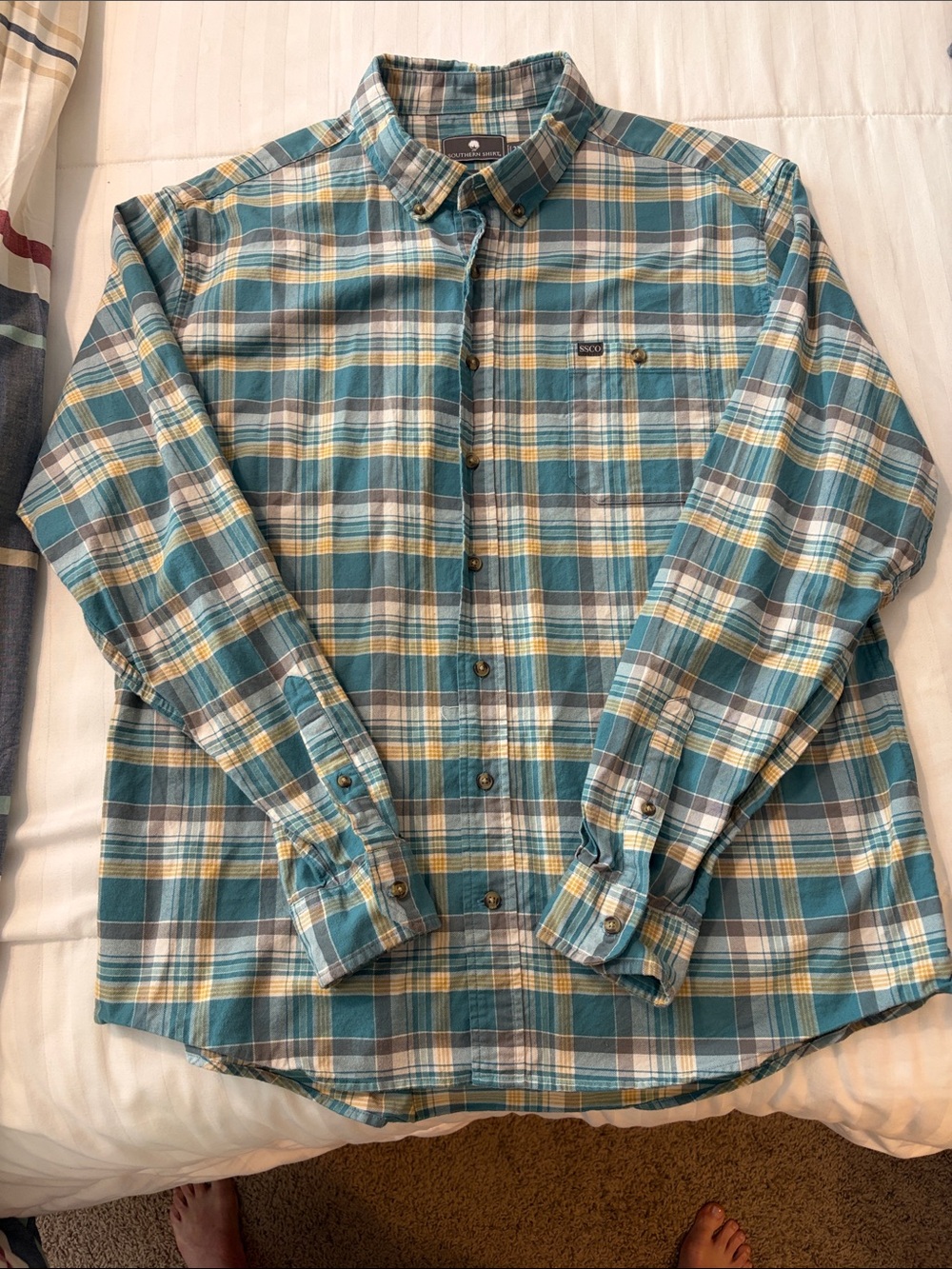 Southern Shirt Company Casual Flannel Teal Plaid Button-Down Shirt